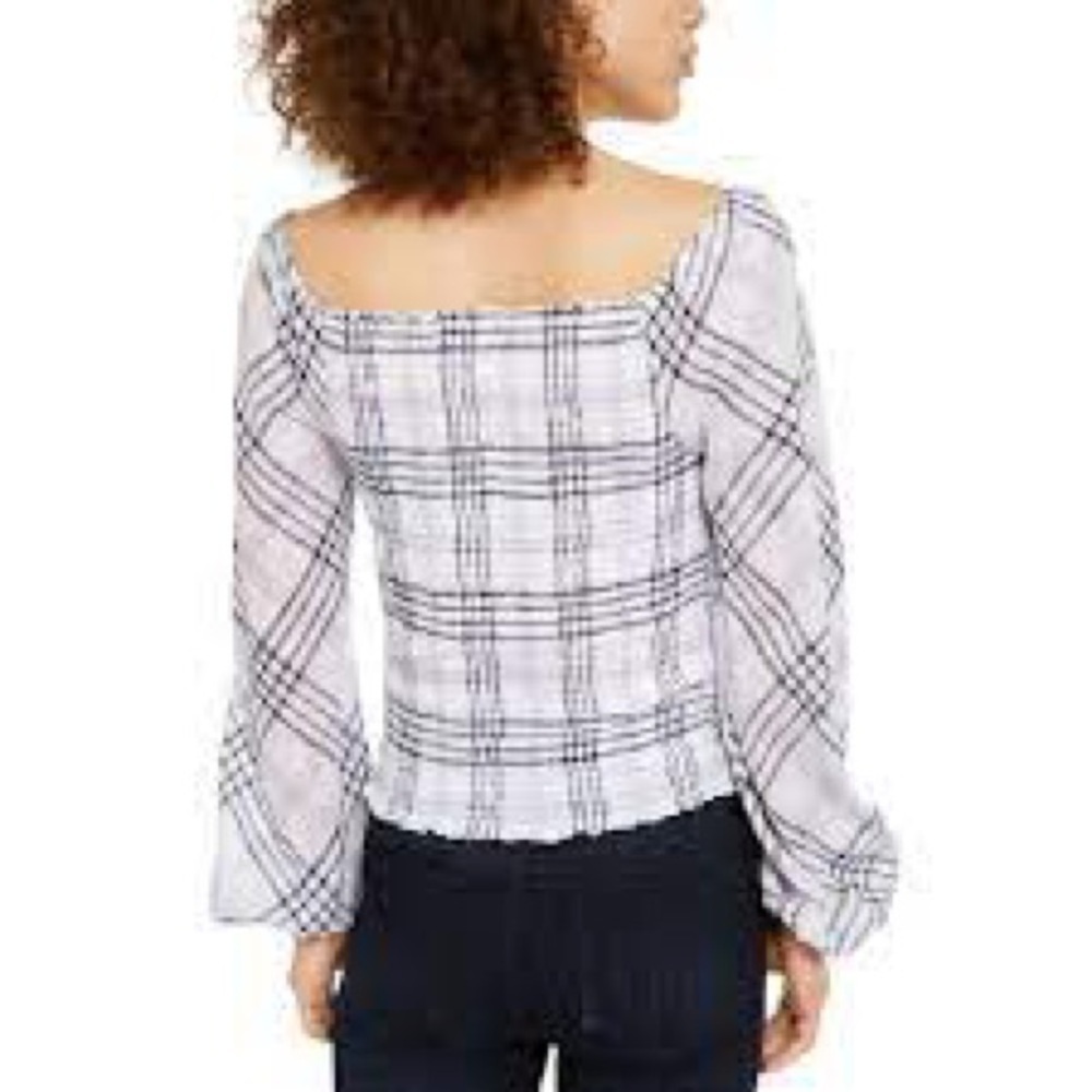 48. INC Off the Shoulders Ribbed Plaid Blk & Wht. Top - Picture 2 of 5